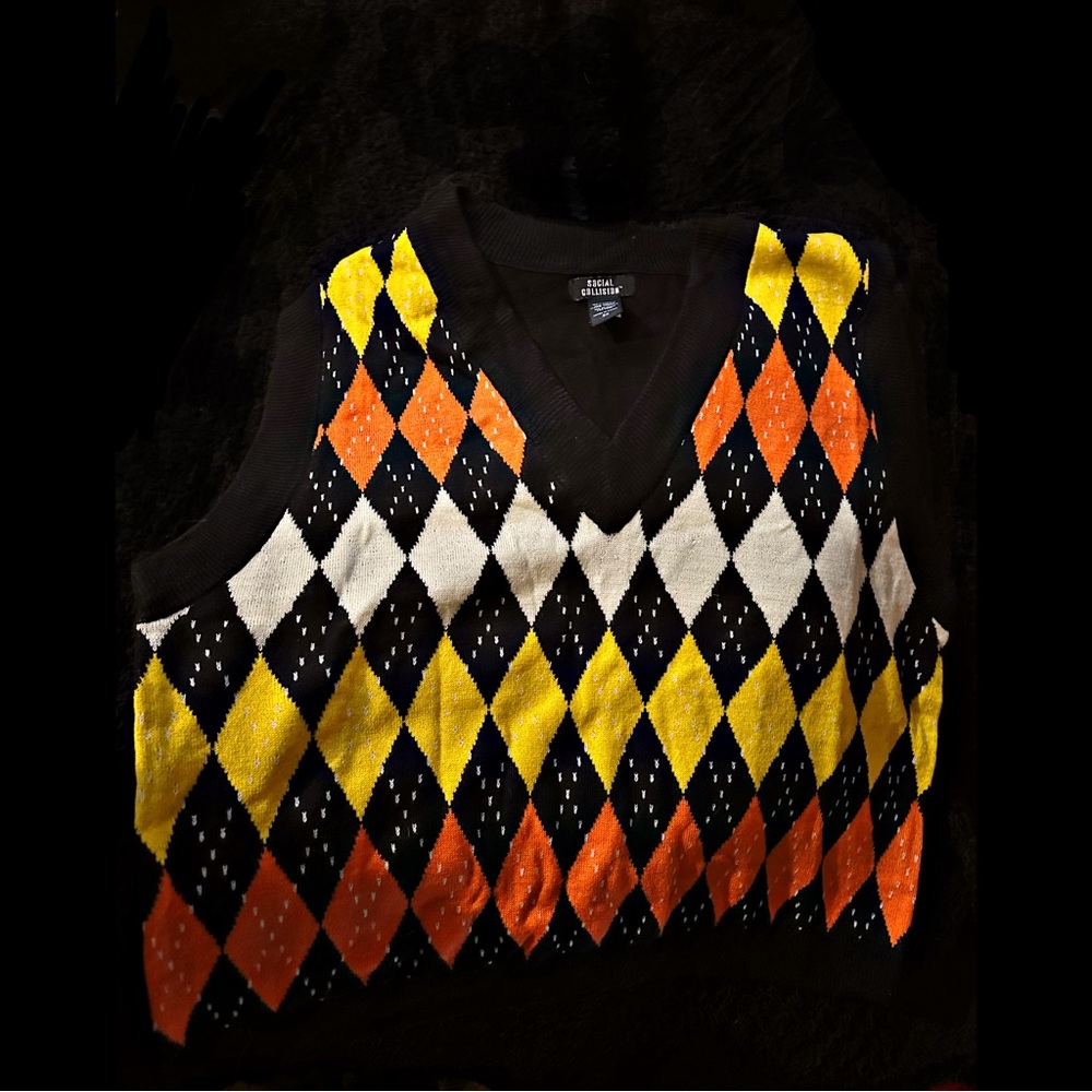 Halloween Candy Corn Argyle Vest 3X